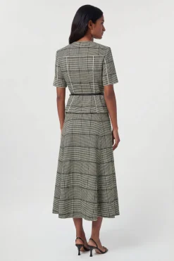 KarenMillen Robe Midi Cintrée À Carreaux Avec Basque Et Ceinture<Femme Toutes Les Robes|Robes Mi-Longues