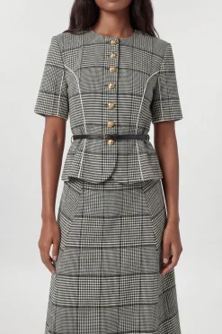 KarenMillen Robe Midi Cintrée À Carreaux Avec Basque Et Ceinture<Femme Toutes Les Robes|Robes Mi-Longues