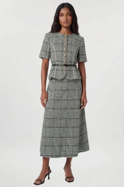 KarenMillen Robe Midi Cintrée À Carreaux Avec Basque Et Ceinture<Femme Toutes Les Robes|Robes Mi-Longues