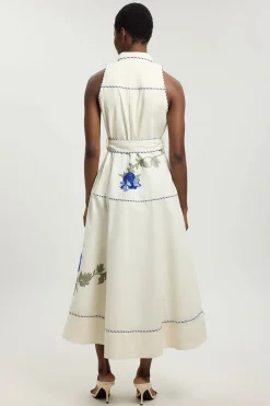 Robe Midi Cintrée À Ceinture Avec Appliqués Floraux
