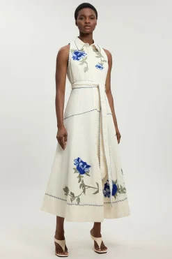 Robe Midi Cintrée À Ceinture Avec Appliqués Floraux
