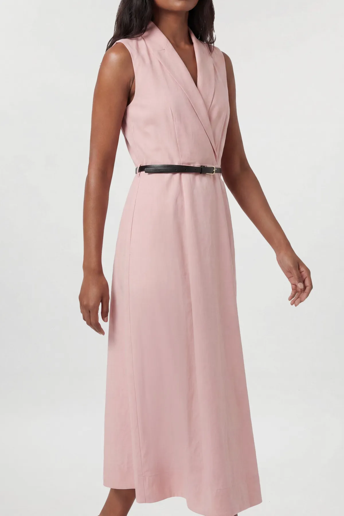 KarenMillen Robe Midi Cintrée À Ceinture En Viscose Lin Premium Avec Jupe Ample Et Coupe Ajustée<Femme Robes|Robes Mi-Longues