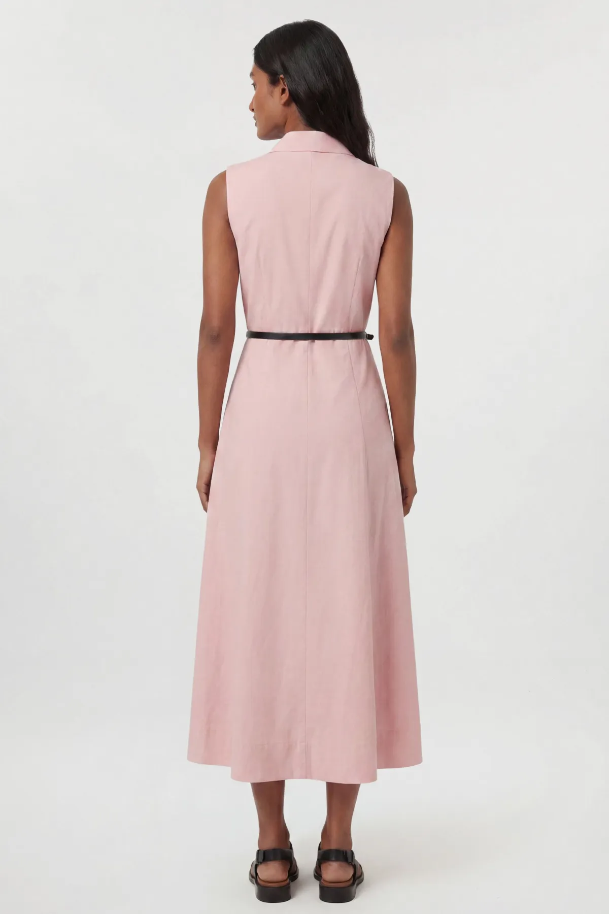 KarenMillen Robe Midi Cintrée À Ceinture En Viscose Lin Premium Avec Jupe Ample Et Coupe Ajustée<Femme Robes|Robes Mi-Longues