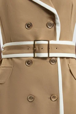 Robe Midi Cintrée À Double Boutonnage Avec Ceinture Et Détails Contrastés - Petite