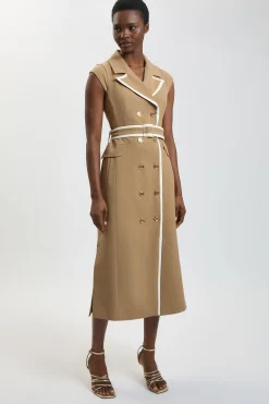 Robe Midi Cintrée À Double Boutonnage Avec Ceinture Et Détails Contrastés - Petite