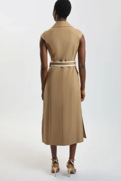 Robe Midi Cintrée À Double Boutonnage Avec Ceinture Et Détails Contrastés - Petite