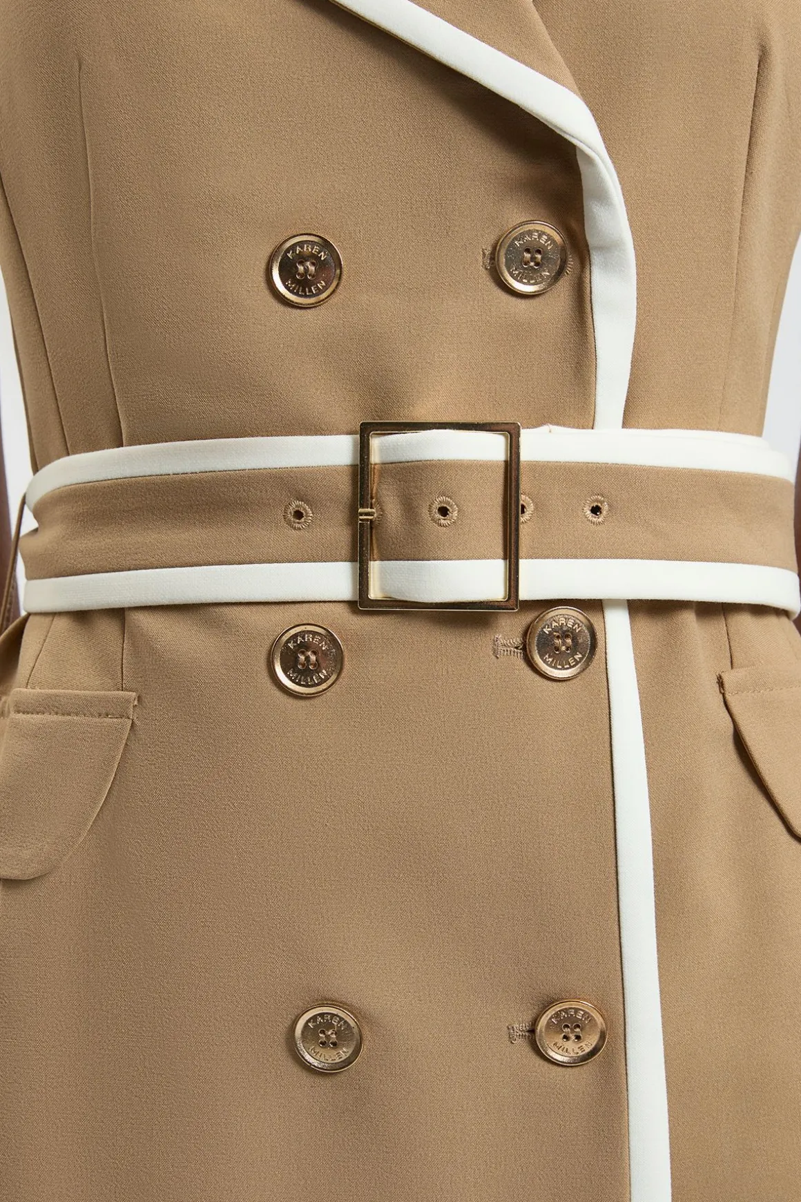 Robe Midi Cintrée À Double Boutonnage Avec Ceinture Et Liserés Contrastants