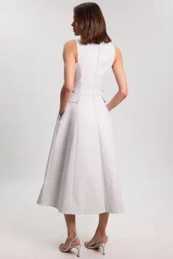 Robe Midi Cintrée En Coton Premium Avec Ceinture À Boucle