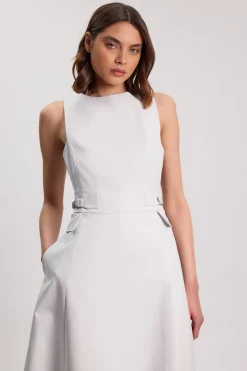 Robe Midi Cintrée En Coton Premium Avec Ceinture À Boucle