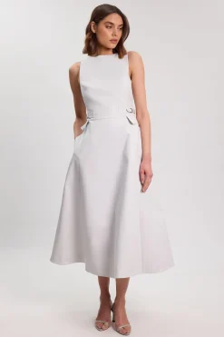 Robe Midi Cintrée En Coton Premium Avec Ceinture À Boucle