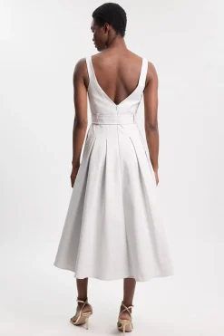 KarenMillen Robe Midi Cintrée En Coton Premium Avec Ceinture À Boucle<Femme Toutes Les Robes|Robes Mi-Longues