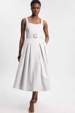 KarenMillen Robe Midi Cintrée En Coton Premium Avec Ceinture À Boucle<Femme Toutes Les Robes|Robes Mi-Longues