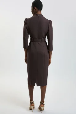KarenMillen Robe Midi Cintrée En Crêpe Structuré Avec Ceinture Petite Taille<Femme Toutes Les Robes|Robes D’Automne