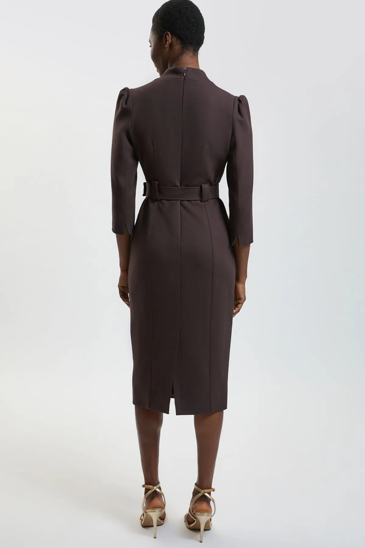 KarenMillen Robe Midi Cintrée En Crêpe Structuré Avec Ceinture Petite Taille<Femme Toutes Les Robes|Robes D’Automne