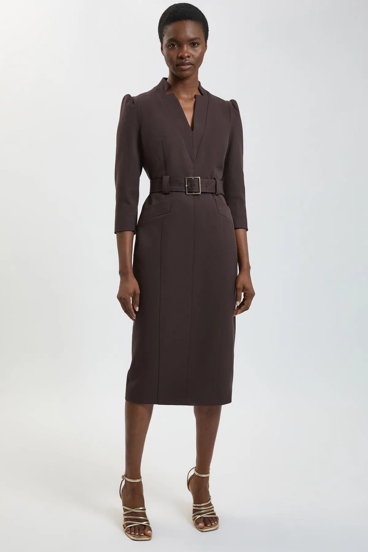 KarenMillen Robe Midi Cintrée En Crêpe Structuré Avec Ceinture Petite Taille<Femme Toutes Les Robes|Robes D’Automne
