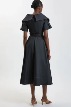 KarenMillen Robe Midi Cintrée En Denim Façon Trench Ajusté Avec Ceinture Et Jupe Ample<Femme Denim|Robes Mi-Longues