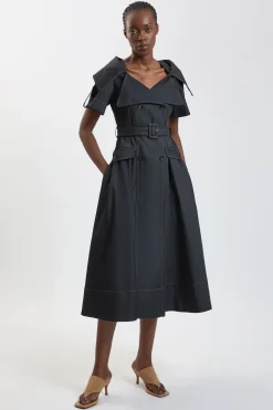 KarenMillen Robe Midi Cintrée En Denim Façon Trench Ajusté Avec Ceinture Et Jupe Ample<Femme Denim|Robes Mi-Longues