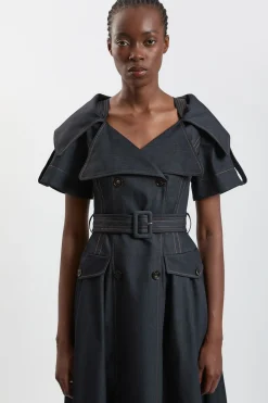 KarenMillen Robe Midi Cintrée En Denim Façon Trench Ajusté Avec Ceinture Et Jupe Ample<Femme Denim|Robes Mi-Longues