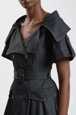 KarenMillen Robe Midi Cintrée En Denim Façon Trench Ajusté Avec Ceinture Et Jupe Ample<Femme Denim|Robes Mi-Longues