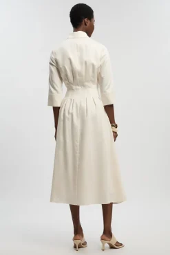 Robe Midi Cintrée En Lin Avec Pinces À La Taille Petite