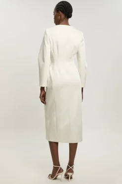 Robe Midi Cintrée En Satin À Boutonnage Apparent Petite