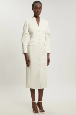 Robe Midi Cintrée En Satin À Boutonnage Apparent Petite
