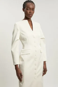 Robe Midi Cintrée En Satin À Boutonnage Apparent Petite
