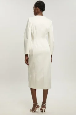 Robe Midi Cintrée En Satin À Boutonnage Sur Toute La Longueur