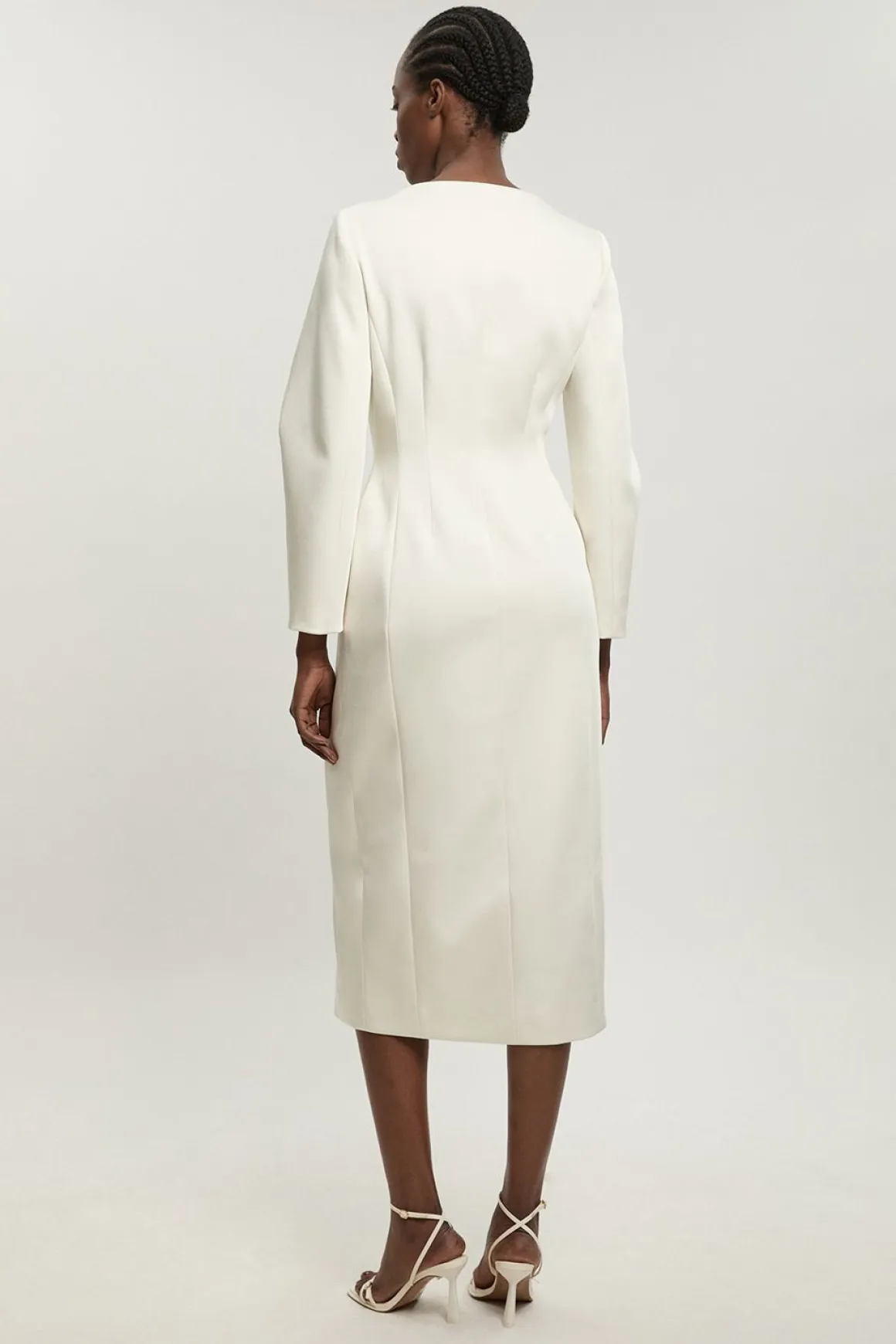 Robe Midi Cintrée En Satin À Boutonnage Sur Toute La Longueur