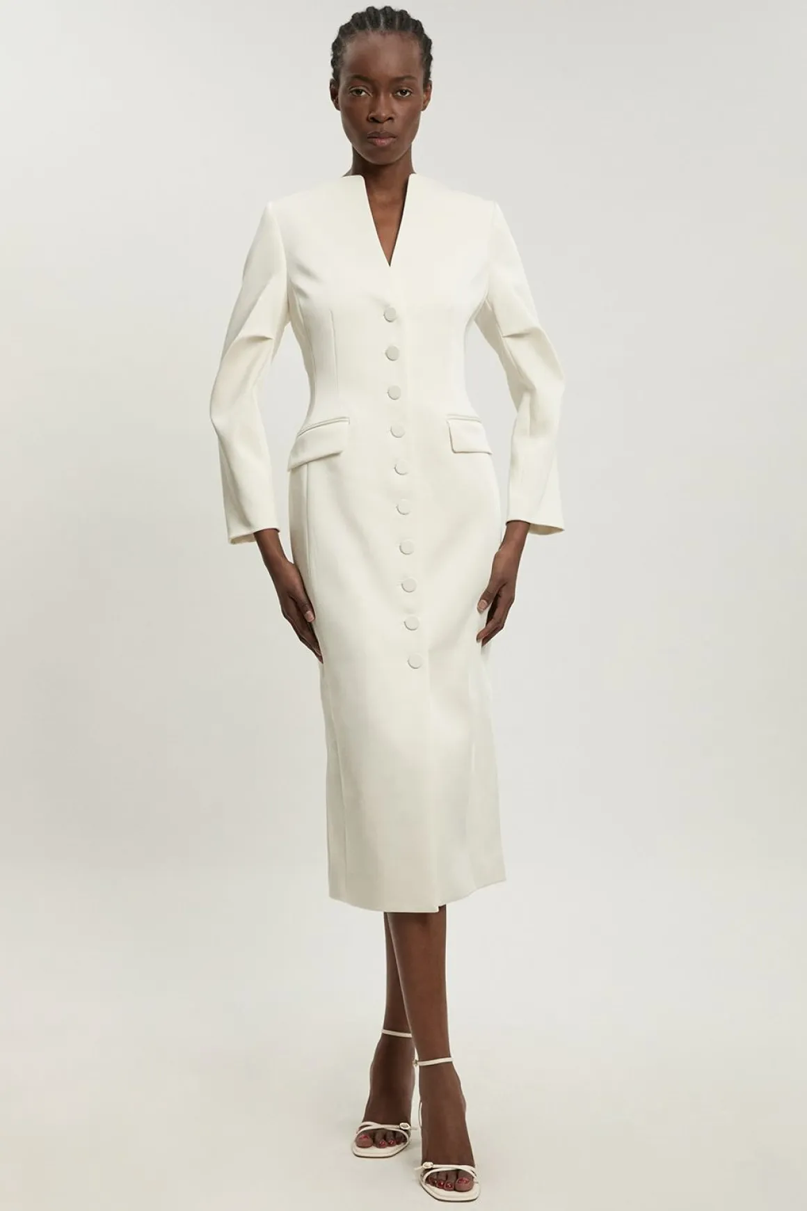 Robe Midi Cintrée En Satin À Boutonnage Sur Toute La Longueur