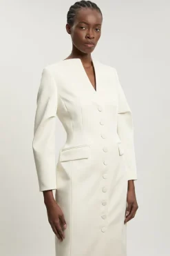 Robe Midi Cintrée En Satin À Boutonnage Sur Toute La Longueur