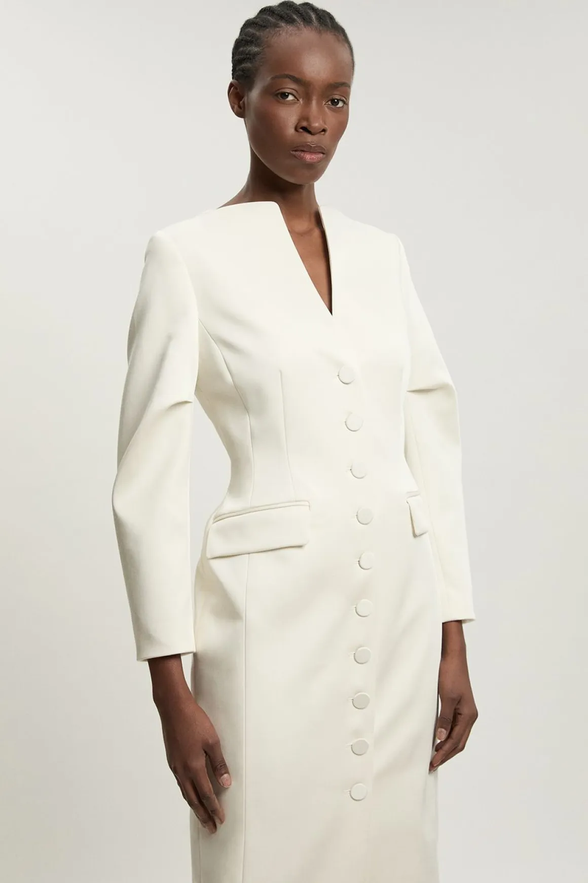 Robe Midi Cintrée En Satin À Boutonnage Sur Toute La Longueur