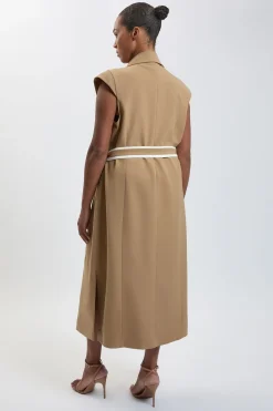 KarenMillen Robe Midi Cintrée Grande Taille À Double Boutonnage Avec Ceinture Et Liseré Contrastant<Femme Robes|Robes Mi-Longues