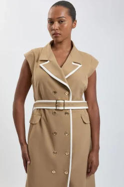 KarenMillen Robe Midi Cintrée Grande Taille À Double Boutonnage Avec Ceinture Et Liseré Contrastant<Femme Robes|Robes Mi-Longues