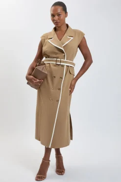 KarenMillen Robe Midi Cintrée Grande Taille À Double Boutonnage Avec Ceinture Et Liseré Contrastant<Femme Robes|Robes Mi-Longues