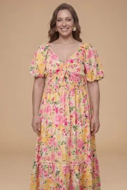 Robe Midi Cintrée À Imprimé Floral En Popeline Avec Détail Torsadé Devant