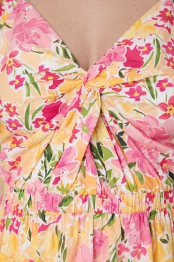 Robe Midi Cintrée À Imprimé Floral En Popeline Avec Détail Torsadé Devant