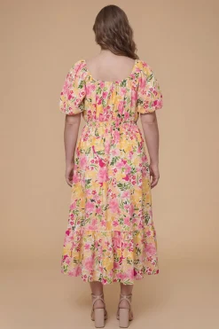 Robe Midi Cintrée À Imprimé Floral En Popeline Avec Détail Torsadé Devant