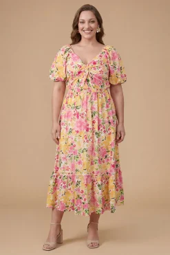 Robe Midi Cintrée À Imprimé Floral En Popeline Avec Détail Torsadé Devant
