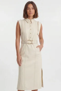 Robe Midi Cintrée Petite Taille Avec Ceinture Et Détails De Surpiqûres