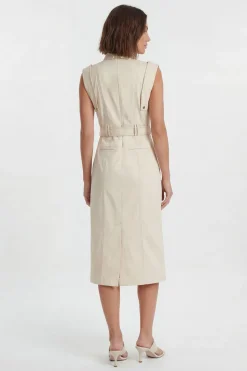 Robe Midi Cintrée Petite Taille Avec Ceinture Et Détails De Surpiqûres
