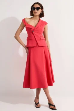 KarenMillen Robe midi cintrée sur mesure stretch compacte à col asymétrique, ceinturée et à jupe pleine<Femme Tailleurs|Toutes Les Robes