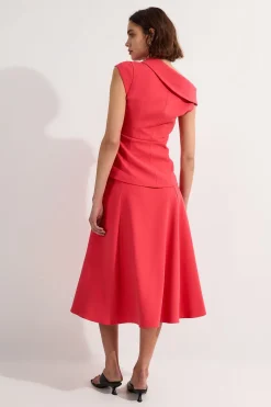 KarenMillen Robe midi cintrée sur mesure stretch compacte à col asymétrique, ceinturée et à jupe pleine<Femme Tailleurs|Toutes Les Robes