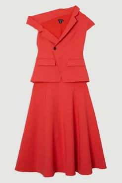 KarenMillen Robe midi cintrée sur mesure stretch compacte à col asymétrique, ceinturée et à jupe pleine<Femme Tailleurs|Toutes Les Robes