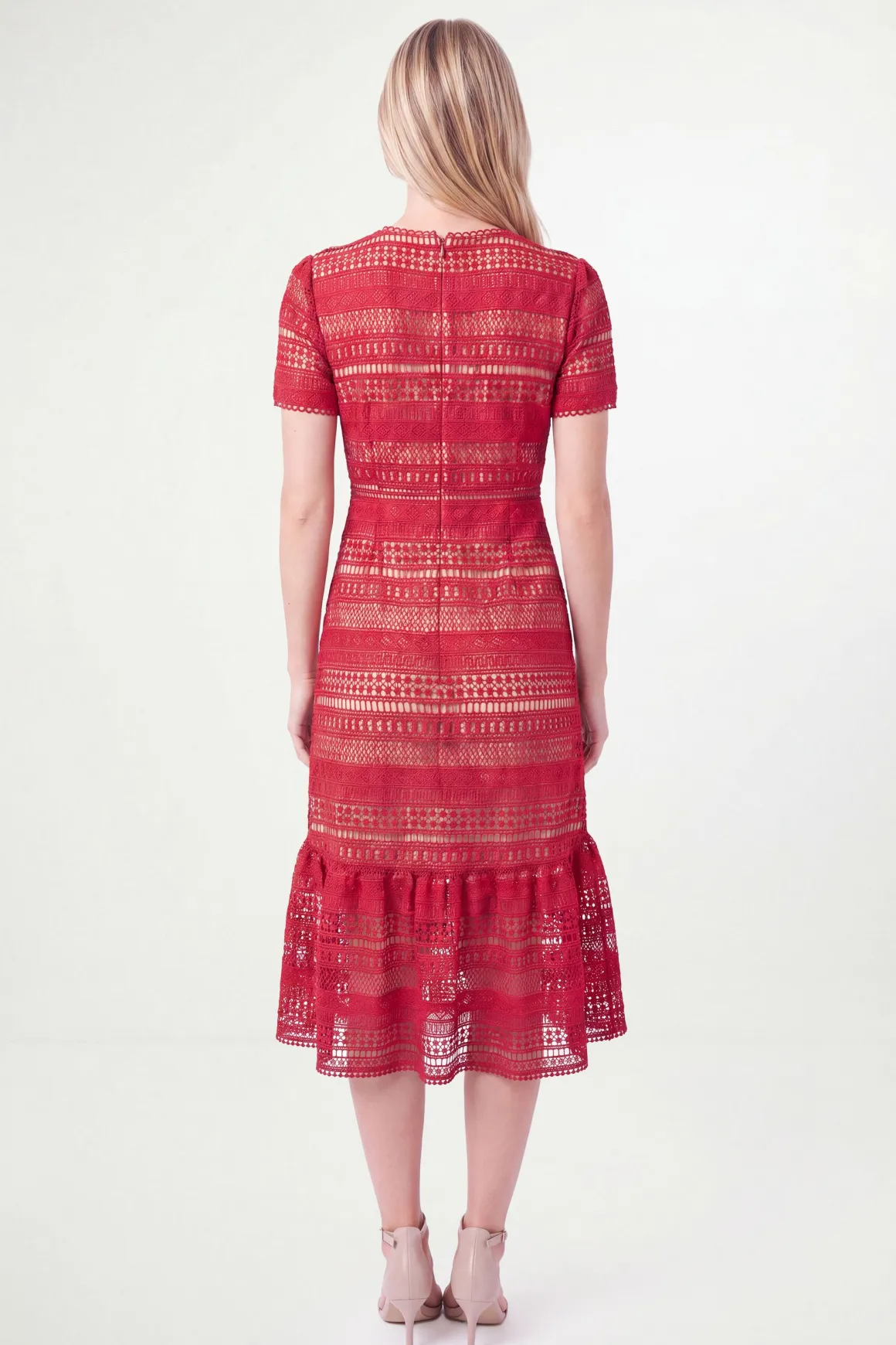 Robe Midi Cintrée Évasée En Dentelle Petite