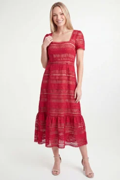 Robe Midi Cintrée Évasée En Dentelle Petite