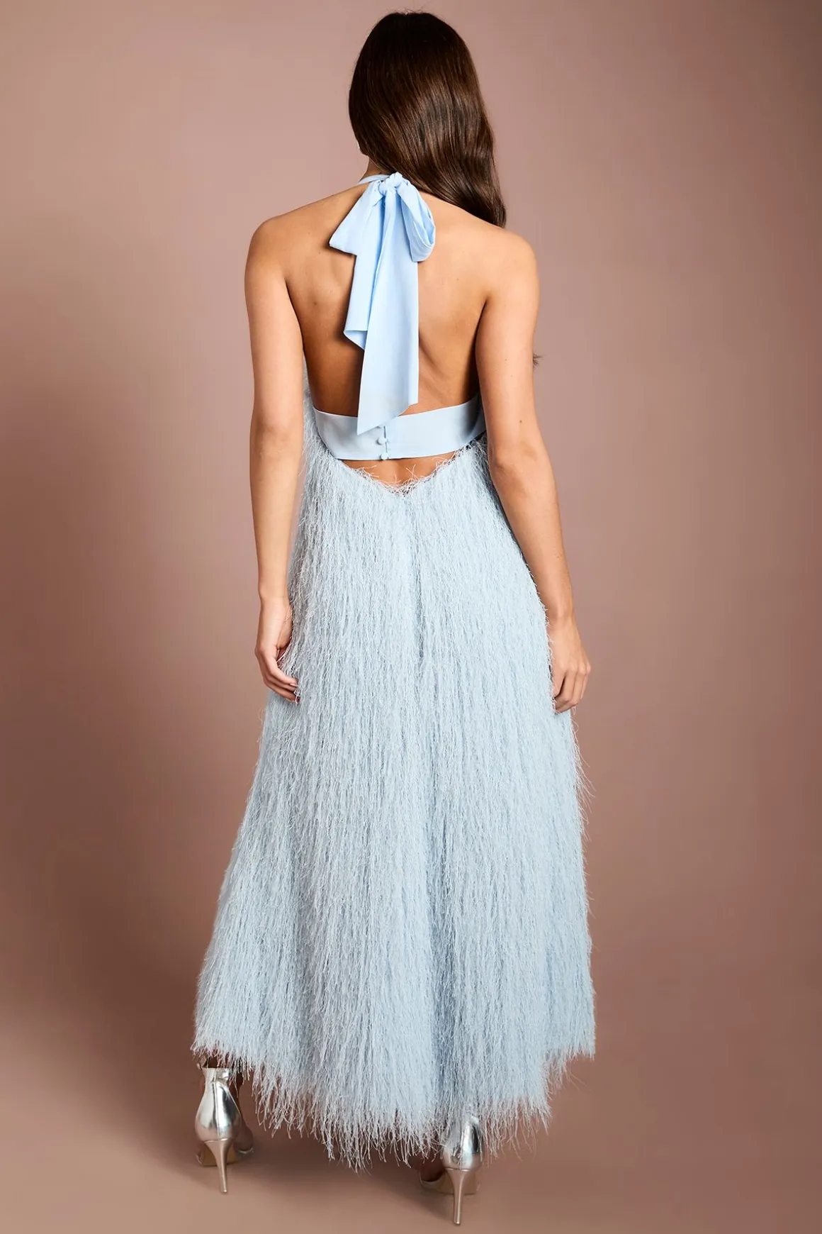 Robe Midi Coast Muse À Col Licou Avec Franges En Fausses Plumes
