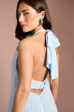 Robe Midi Coast Muse À Col Licou Avec Franges En Fausses Plumes
