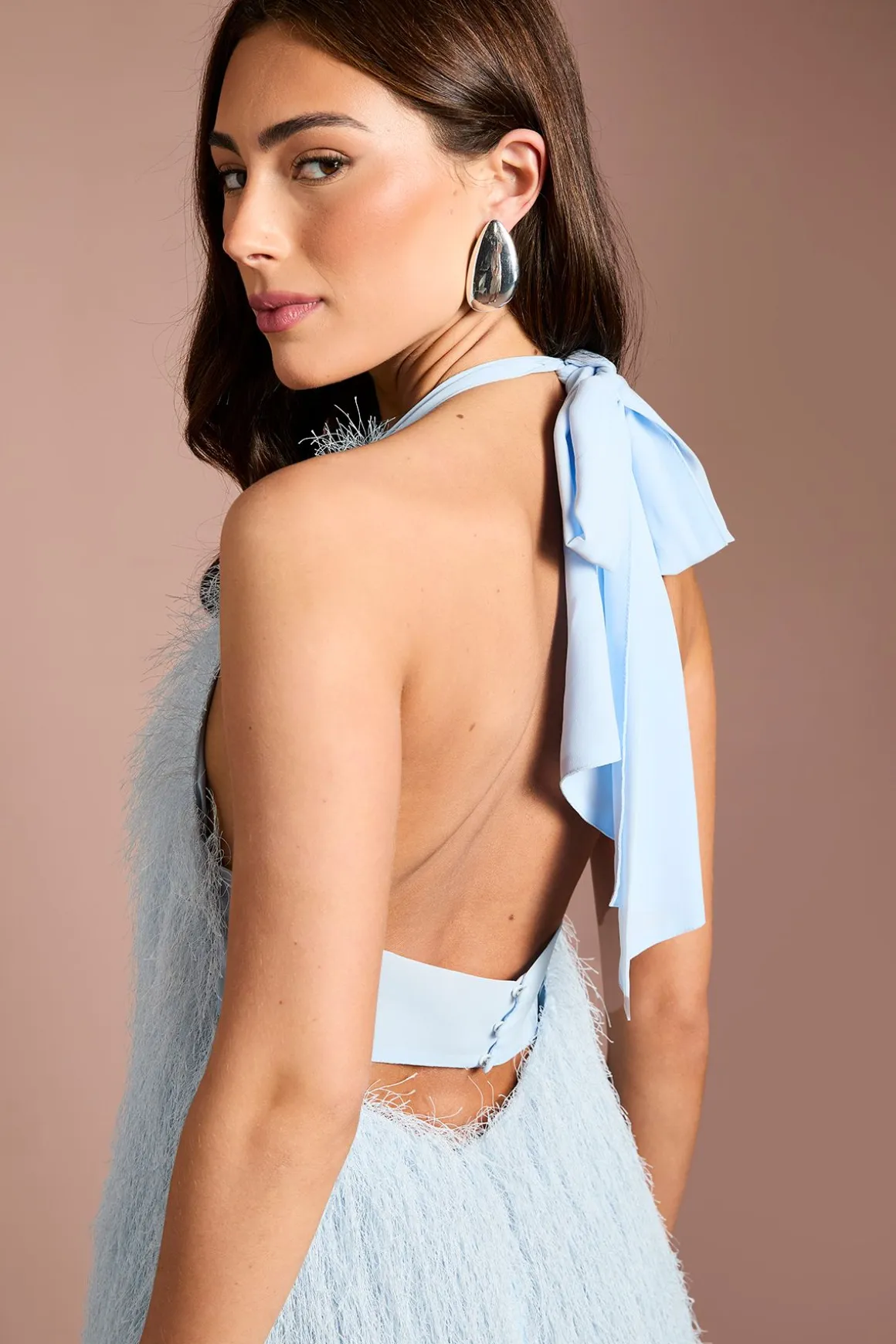Robe Midi Coast Muse À Col Licou Avec Franges En Fausses Plumes