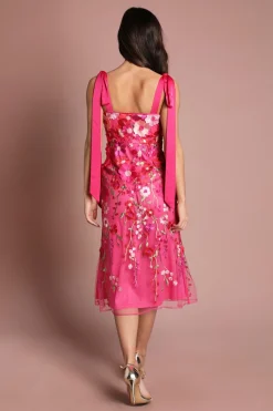 Robe Midi Coast Muse En Mesh Floral 3d Avec Bretelles Nouées